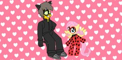 Size: 1390x690 | Tagged: safe, artist:haileykitty69, fluttershy, human, pegasus, g4, chat noir, clothes, cosplay, costume, crossover, crossover shipping, fluttermour, male, miraculous ladybug, seymour skinner, shipping, the simpsons