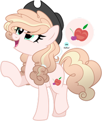 Size: 1280x1527 | Tagged: safe, artist:auroranovasentry, oc, oc only, oc:cherry swirl, earth pony, pony, female, hat, magical lesbian spawn, mare, offspring, parent:applejack, parent:pinkie pie, parents:applepie, simple background, solo, transparent background