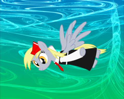 Size: 996x802 | Tagged: safe, artist:umneem, derpy hooves, pegasus, pony, g4, bow, clothes, cosplay, costume, crossover, dress, female, flying, mare, rumia, solo, touhou