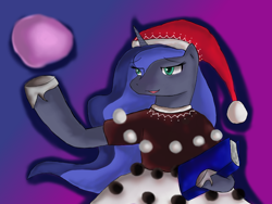 Size: 1280x960 | Tagged: safe, artist:izumi-ru, princess luna, alicorn, semi-anthro, g4, arm hooves, clothes, cosplay, costume, doremy sweet, dress, female, hat, mare, orb, solo, touhou