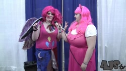 Size: 1280x720 | Tagged: safe, pinkie pie, human, bronycon, fanfic:cupcakes, g4, clothes, cosplay, costume, fat, irl, irl human, photo, pudgy pie