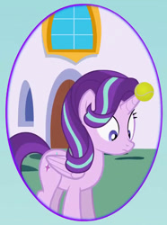 Size: 632x848 | Tagged: safe, artist:forgalorga, starlight glimmer, alicorn, pony, know your castle, g4, alicornified, ball, horn, horn impalement, hornball, race swap, solo, starlicorn, tennis ball