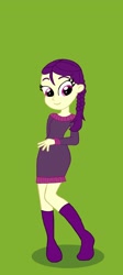 Size: 1024x2292 | Tagged: safe, artist:snowdog-zic, boysenberry, equestria girls, g4, boots, boysenbetes, braid, braided pigtails, clothes, cute, equestria girls-ified, eyebrows, eyelashes, female, green background, humanized, shadow, shoes, simple background, smiling, sweater, sweatshirt