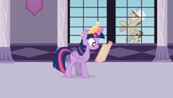 Size: 1659x944 | Tagged: safe, artist:forgalorga, twilight sparkle, alicorn, pony, know your castle, g4, crown, falling, female, hard hat, jewelry, male, map, mare, regalia, stallion, twilight sparkle (alicorn)