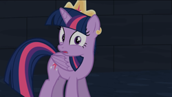 Size: 1676x946 | Tagged: safe, artist:forgalorga, twilight sparkle, alicorn, pony, know your castle, g4, female, mare, shocked, solo, surprised, twilight sparkle (alicorn)