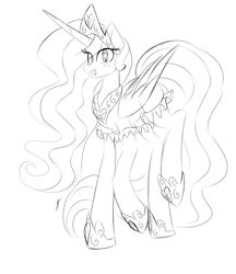 Size: 1670x1930 | Tagged: safe, artist:ladylullabystar, princess celestia, pony, g4, monochrome, sketch, solo