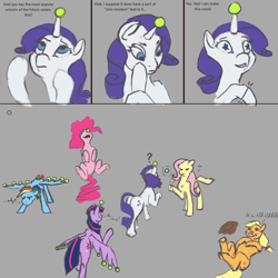 Size: 4096x4096 | Tagged: safe, artist:eqlipse, applejack, fluttershy, pinkie pie, rainbow dash, rarity, twilight sparkle, alicorn, earth pony, pegasus, pony, unicorn, g4, g5, balancing, ball, comic, female, funny, g5 to g4, horn, hornball, humor, laughing, mane six, mare, no, ponies balancing stuff on their nose, question mark, starry eyes, tennis ball, twilight sparkle (alicorn), wingding eyes
