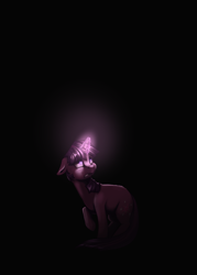 Size: 1429x2000 | Tagged: safe, alternate version, artist:28gooddays, twilight sparkle, pony, unicorn, g4, dark, female, floppy ears, glowing horn, horn, magic, scared, shrunken pupils, simple background, solo, unicorn twilight, updated