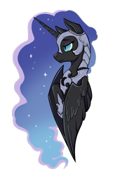 Size: 591x900 | Tagged: safe, alternate version, artist:28gooddays, nightmare moon, alicorn, pony, g4, bust, female, mare, portrait, simple background, solo, transparent background, updated