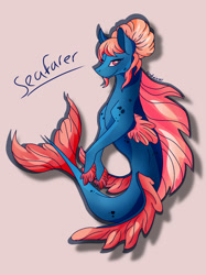 Size: 1280x1707 | Tagged: safe, artist:catofwinter, oc, oc only, seapony (g4), dorsal fin, eyelashes, female, fins, fish tail, flowing mane, flowing tail, looking at you, signature, simple background, smiling, solo, tail, white background, wings