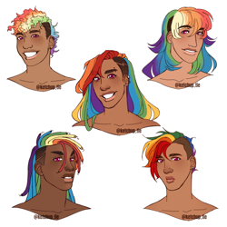 Size: 3500x3500 | Tagged: safe, artist:rdstartie, rainbow dash, human, g4, alternate hairstyle, blushing, dark skin, diversity, ear piercing, earring, eyebrow piercing, grin, headcanon, high res, hispanic, humanized, jewelry, lip piercing, nonbinary, piercing, sexuality headcanon, sidecut, simple background, smiling, solo, white background