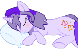 Size: 1504x956 | Tagged: safe, artist:mellow91, oc, oc only, oc:glass sight, pony, unicorn, blushing, cute, eyes closed, missing accessory, no glasses, ocbetes, pillow, simple background, sleeping, smiling, solo, transparent background