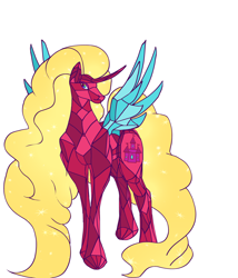 Size: 3000x3497 | Tagged: safe, artist:umbrapone, artist:undead_and_tired, oc, oc only, oc:crystal purity, alicorn, crystal pony, pony, alicorn oc, blue wings, crystal, crystal wings, ethereal mane, ethereal tail, high res, horn, red body, requested art, solo, wings