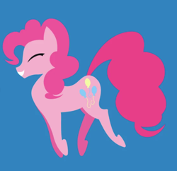 Size: 499x483 | Tagged: safe, artist:samoht-lion, pinkie pie, earth pony, pony, g4, blue background, eyes closed, female, grin, hooves, hopping, lineless, mare, minimalist, modern art, simple background, smiling, solo