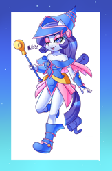 Size: 1300x2000 | Tagged: safe, artist:melliedraws, rarity, anthro, g4, clothes, cosplay, costume, dark magician girl, heart nostrils, one eye closed, solo, staff, wink, yu-gi-oh!