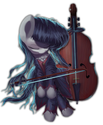 Size: 1821x2195 | Tagged: safe, anonymous artist, artist:vultraz, octavia melody, earth pony, pony, g4, bow (instrument), cello, drawthread, identity v, looking down, messy mane, musical instrument, simple background, solo, transparent background