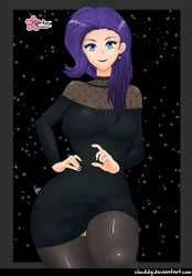 Size: 1235x1775 | Tagged: safe, alternate version, artist:clouddg, rarity, human, equestria girls, black lipstick, breasts, busty rarity, clothes, ear piercing, earring, female, human coloration, humanized, jewelry, lipstick, looking at you, multiple variants, piercing, smiling, solo, stockings, thigh highs