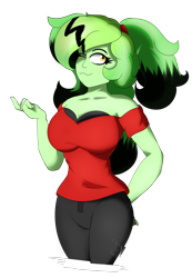 Size: 1800x2600 | Tagged: safe, artist:diamondgreenanimat0, oc, oc only, oc:diamondgreen, equestria girls, g4, 2021, black hair, breasts, brown eyes, clothes, equestria girls-ified, girly, green hair, hand on hip, pants, redraw, shadow, shirt, simple background, solo, transparent background