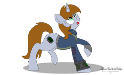Size: 1280x772 | Tagged: safe, artist:small-brooke1998, oc, oc only, oc:littlepip, pony, unicorn, fallout equestria, bottomless, clothes, partial nudity, simple background, solo, transparent background