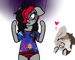 Size: 1300x1046 | Tagged: safe, artist:lazerblues, oc, oc only, oc:kitkat, oc:miss eri, black and red mane, clothes, collar, ear piercing, panties, piercing, shirt, simple background, transparent background, two toned mane, underwear