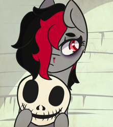 Size: 857x966 | Tagged: safe, artist:lazerblues, oc, oc only, oc:miss eri, earth pony, pony, black and red mane, mask, solo, two toned mane