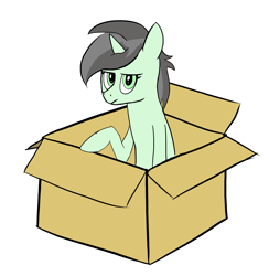 Size: 3546x3639 | Tagged: safe, artist:aaronata, derpibooru exclusive, oc, oc only, pony, unicorn, box, female, high res, looking at you, pony in a box, solo