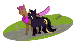 Size: 1024x598 | Tagged: safe, artist:lightwolfheart, oc, oc only, oc:crows nest, oc:gossamer wing, changeling, pony, male, simple background, stallion, transparent background
