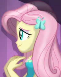 Size: 1920x2400 | Tagged: safe, screencap, fluttershy, costume conundrum, equestria girls, g4, my little pony equestria girls: better together, cropped, geode of fauna, hairpin, jewelry, magical geodes, necklace, title card