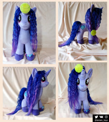 Size: 1300x1457 | Tagged: safe, artist:larsen toys, izzy moonbow, pony, unicorn, g5, auction open, ball, female, forsale, irl, izzy's tennis ball, multiple views, photo, plushie, realistic, solo, tennis ball