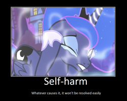 Size: 1099x880 | Tagged: safe, artist:thejboy88, edit, edited screencap, screencap, princess luna, alicorn, pony, do princesses dream of magic sheep, g4, crying, eyes closed, female, motivational poster, ponyville, scared, solo, tears of fear, teeth