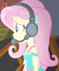 Size: 1920x2288 | Tagged: safe, screencap, fluttershy, costume conundrum, equestria girls, equestria girls series, g4, spoiler:eqg series (season 2), clothes, cropped, cutie mark, cutie mark on clothes, female, gamershy, geode of fauna, hairpin, headphones, headset, headset mic, jewelry, magical geodes, necklace, solo
