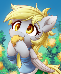 Size: 2000x2400 | Tagged: safe, artist:symbianl, derpy hooves, pegasus, pony, equestria girls, g4, clothes, cute, derpabetes, equestria girls outfit, female, food, high res, hoof hold, mare, muffin, necktie, shirt, solo, symbianl is trying to murder us