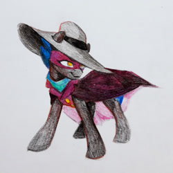 Size: 2240x2241 | Tagged: safe, artist:jewellier, oc, oc only, crystal pony, pony, clothes, cosplay, costume, darkwing duck, high res, mask, simple background, superhero, traditional art