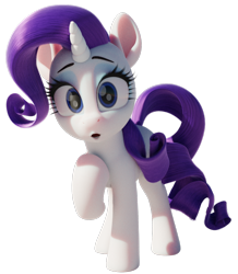 Size: 872x1000 | Tagged: safe, artist:therealdjthed, rarity, pony, unicorn, g4, 3d, :o, blender, cute, eyeshadow, female, makeup, mare, open mouth, raised hoof, raribetes, simple background, solo, transparent background