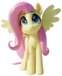 Size: 820x1000 | Tagged: safe, artist:therealdjthed, fluttershy, pegasus, pony, g4, 3d, blender, blushing, cute, daaaaaaaaaaaw, female, looking up, mare, shyabetes, simple background, solo, spread wings, transparent background, wings