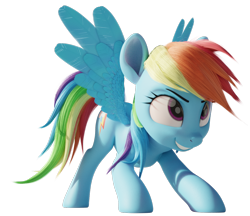Size: 1156x1000 | Tagged: safe, artist:therealdjthed, rainbow dash, pegasus, pony, g4, 3d, blender, cute, dashabetes, female, grin, mare, simple background, smiling, solo, spread wings, transparent background, wings