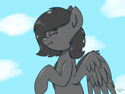Size: 2000x1514 | Tagged: safe, artist:mrcelroy, oc, oc only, oc:charcoal, pegasus, pony, pegasus oc, smiling, solo, wings