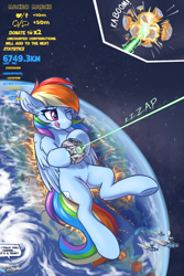 Size: 1200x1800 | Tagged: safe, artist:ravistdash, rainbow dash, pegasus, pony, g4, city, continent, crossover, death star, destruction, earth, fetish, giant rainbow dash, growth drive, hooves, impact, incentive drive, laser, lying down, macro, magma, mane, millennium falcon, moon, on back, one eye closed, planet, smiling, smirk, solo, some mares just want to watch the world burn, space, spaceship, star destroyer, star wars, tail, text, tongue out, underhoof, wings