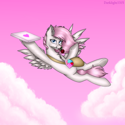 Size: 3000x3000 | Tagged: safe, artist:darklight1315, oc, oc only, pegasus, pony, flower, flying, hearts and hooves day, high res, rose, solo