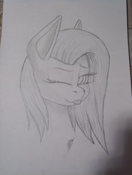 Size: 3456x4608 | Tagged: safe, artist:darky_wings, oc, oc only, oc:almazstudio, pony, female, monochrome, one eye closed, present, tongue out, traditional art