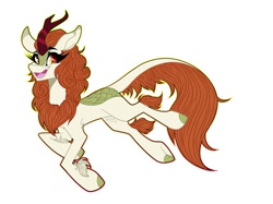 Size: 999x749 | Tagged: safe, alternate version, artist:moshi.poni, autumn blaze, kirin, g4, background removed, eyelashes, female, horn, leonine tail, open mouth, signature, simple background, smiling, solo, white background