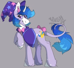 Size: 1303x1200 | Tagged: safe, artist:vashtwiist, oc, oc only, oc:astral blues, pony, unicorn, bow, cape, clothes, hat, solo, witch hat