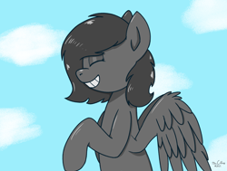 Size: 2000x1514 | Tagged: safe, artist:mrcelroy, oc, oc only, oc:charcoal, pegasus, pony, pegasus oc, smiling, solo, teeth, wings