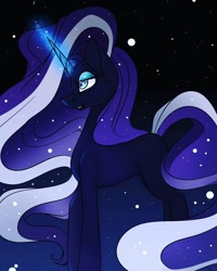 Size: 1080x1350 | Tagged: safe, alternate version, artist:tessa_key_, nightmare rarity, pony, unicorn, g4, bedroom eyes, colored, eyelashes, female, glowing horn, horn, makeup, mare, night, outdoors, solo, stars