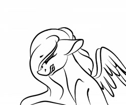 Size: 1080x900 | Tagged: safe, artist:tessa_key_, oc, oc only, pegasus, pony, bust, eyes closed, gritted teeth, lineart, monochrome, pegasus oc, simple background, solo, white background, wings