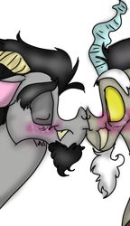 Size: 540x938 | Tagged: safe, artist:cocolove2176, discord, oc, draconequus, g4, blushing, boop, brothers, draconequus oc, eyes closed, gay, incest, male, shipping, siblings, wide eyes