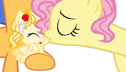 Size: 1170x670 | Tagged: safe, artist:zalinasparkl, flash sentry, fluttershy, oc, oc:light rosie, pony, g4, baby, baby pony, base used, cheek kiss, crying, female, flutterflash, kissing, male, offspring, parent:flash sentry, parent:fluttershy, parents:flutterflash, shipping, simple background, straight, transparent background