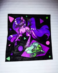 Size: 1080x1350 | Tagged: safe, artist:tessa_key_, oc, oc only, earth pony, pony, abstract background, bust, duo, earth pony oc, lined paper, traditional art