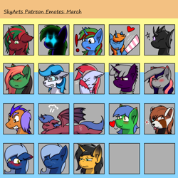 Size: 1500x1500 | Tagged: safe, artist:skydreams, oc, oc:ambrosia firehoof, oc:aqua grass, oc:blissy, oc:cade quantum, oc:cinnamon lightning, oc:dioxin, oc:galaxy rose, oc:lady foxtrot, oc:mint chaser, oc:recursion, oc:scaramouche, oc:sparky showers, oc:star thistle, oc:staticspark, oc:tail winds, oc:wander bliss, alicorn, bat pony, bat pony alicorn, changeling, earth pony, original species, pegasus, plane pony, pony, red panda, unicorn, :p, angry, bat wings, blushing, clothes, collar, disapproval, disguise, disguised changeling, disturbed, doom, ear fluff, ear piercing, earring, embarrassed, emoji, emotes, excited, exclamation point, eyes closed, facehoof, female, female oc, flop, glowing eyes, heart, horn, horn piercing, industrial piercing, jewelry, love, mare, mare oc, no eyelashes, one eye closed, patreon, patreon reward, pet, piercing, plane, pony oc, sad, scrunchy face, shadowed face, socks, stars, striped socks, surprised, target, tongue out, unicorn oc, wave, wings, wink