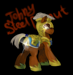 Size: 1596x1640 | Tagged: safe, artist:jewellier, oc, oc only, earth pony, pony, armor, black background, glowing, glowing eyes, looking at you, looking back, looking back at you, male, royal guard, royal guard armor, serious, serious face, shine, simple background, sketch, solo, stallion, white eyes